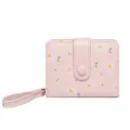 Élégant portefeuille rose pour femme avec imprimé floral marguerite et dragonne - Rose