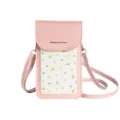 Pink crossbody phone bag featuring a cute floral print and adjustable shoulder strap - Pink