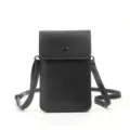 Petit sac à bandoulière noir en cuir grainé pour téléphone avec bouton pression - Noir Uni sans Charme / Noir Pur