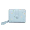Petit portefeuille bleu clair pour femmes avec imprimé marguerites et fermeture éclair - Bleu ciel