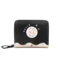 Petit portefeuille en cuir PU chat porte-bonheur noir et beige pour femmes et filles - Noir