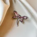 Exquisite crystal dragonfly brooch detail, sparkling pink rhinestones on silver-tone metal. - 874#