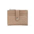 Élégant portefeuille beige tressé pour femmes avec fentes pour cartes et fermeture éclair - Abricot