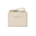 Petit portefeuille beige en sergé pour femme avec dragonne large et porte-cartes - Blanc Cassé