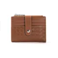 Porte-cartes élégant marron pour femme avec texture tressée et compartiment zippé - Marron