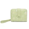 Petit portefeuille femme vert clair avec imprimé marguerites blanches et fermeture - Vert