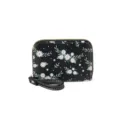 Petit porte-monnaie noir zippé avec imprimé de marguerites blanches et dragonne - Noir