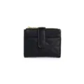 Eleganter schwarzer gesteppter Kartenhalter für Damen mit goldenem Reißverschluss-Detail - Metall-Zipper-Stil / Schwarz