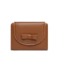 Compact brown women's short wallet with cute leather bow decoration and contrast stitching - Brown
