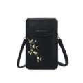 Petit sac de téléphone noir élégant avec broderie florale délicate - Noir