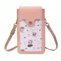 Sac bandoulière rose mignon avec motif écureuil pour femme et fermeture à rabat - Rose