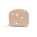 Petit porte-monnaie zippé motif monde marin en similicuir beige pour étudiantes - Abricot