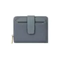 Petit portefeuille gris en toile pour femme avec fermeture éclair dorée et bouton - Bleu