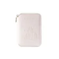 Portafoglio per passaporto in pelle beige con cerniera e design skyline goffrato - Bianco