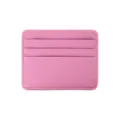 Porte-cartes mince en cuir PU rose avec trois fentes et texture grainée. - Rose Bonbon