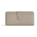 Portefeuille long pour femme chic en cuir grainé taupe avec fermeture éclair dorée - Gris