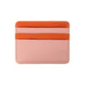 Porte-cartes ultra-mince en cuir PU bicolore orange et rose avec texture grainée - Rose Orangé