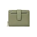 Petit portefeuille compact en toile vert olive avec sangle en simili cuir et zip doré pour femme. - Vert