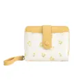 Petit portefeuille jaune à imprimé tulipes et nœuds pour femmes avec dragonne. - Jaune