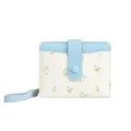 Élégant portefeuille court bleu ciel pour femme avec imprimé tulipes et dragonne pratique. - Bleu