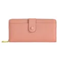 Eleganter rosa langer Geldbeutel aus Leder mit geprägter Litschi-Struktur und Druckknopf - Rosa