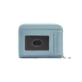 Porte-cartes RFID compact en cuir PU bleu clair avec fermeture éclair et fenêtre ID - Bleu