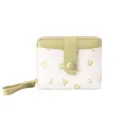 Petit portefeuille vert et blanc pour femme avec motifs tulipes, nœuds et dragonne - Vert