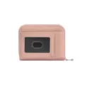 Porte-cartes accordéon rose en cuir PU anti-RFID avec fenêtre d'identité claire - Rose racine de lotus
