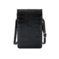 Élégante sacoche de téléphone à motif crocodile noir avec bandoulière réglable et longue - Noir