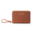 Portefeuille classique en cuir PU marron pour femme avec dragonne et de nombreux rangements - Marron