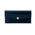 Elegant slim navy blue long wallet for women with decorative golden leaf snap closure - Black