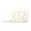 Petit portefeuille blanc pour femme avec motif de feuilles d'automne et fermeture éclair - Blanc