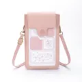 Sacoche bandoulière rose pour téléphone avec écran tactile et motif de chien mignon - Imprimé dessin animé / Rose