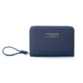 Portefeuille en PU bleu foncé pour femmes avec texture tissée et une dragonne pratique - Bleu