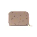Élégant porte-cartes accordéon taupe avec motifs feuilles d'automne et glands en similicuir - Couleur Thé au Lait