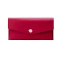 Elegant slim red long wallet for women featuring an envelope flap and gold leaf charm - Red