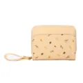 Petit portefeuille zippé crème pour femme avec motif floral et dragonne pratique - Beige