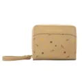 Petit portefeuille pour femme kaki avec imprimé de feuilles d'automne et fermeture éclair - Couleur Thé au Lait