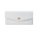 Slim white faux leather long wallet for women featuring an elegant gold metal clasp logo - White