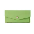 Portefeuille long et mince pour femme vert clair avec bouton logo feuille doré - Vert