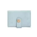 Élégant portefeuille femme bleu clair à trois volets avec motif feuille et fermoir doré - Bleu