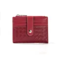 Porte-cartes rouge élégant pour femme à texture tressée avec fentes et fermeture éclair. - Bordeaux