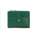 Élégant porte-cartes vert pour femme en similicuir tressé avec poche à monnaie zippée - Vert
