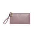Elegante lila Handgelenktasche aus strukturiertem Leder für Damen mit Herzanhänger - Taroviolett
