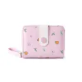 Petit portefeuille rose pour femme style coréen avec motifs fraises et fleurs - Rose