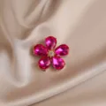 Vintage pink crystal flower brooch for women, elegant alloy coat sweater pin accessory. - Red