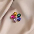 Exquisite multi-color crystal flower brooch, elegant alloy pin accessory for women coat sweater. - Colorful