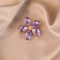 Exquisite purple crystal flower brooch detail, elegant alloy lapel pin for coats and sweaters. - Purple