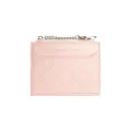 Pink quilted faux leather card holder for women with zipper pocket and silver key chain - Pink