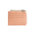 Slim light pink leather card holder wallet for women with a silver chain keychain - First Love Pink